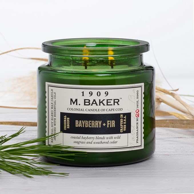 Colonial Candle Bayberry Fir Scented Jar Candle | 2-Wick Natural Soy Blend Wax Candle for Home | Relaxing Aromatherapy Candle Infused with Essential Oils | M. Baker Apothecary Glass Jar Candle