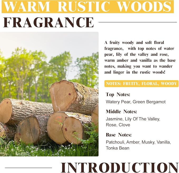 EUQEE Warm Rustic Woods Fragrance Oil Premium Fragrance Essential Oil 60ml with Glass Dropper for Diffuser, DIY Soap, Candle Making(2.02 Fl oz)