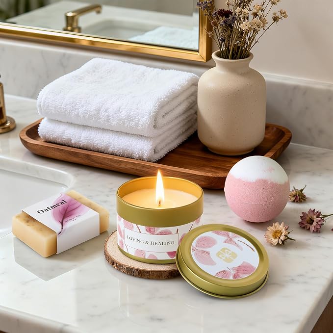 Spa Gift Baskets for Women - Self Care Gifts Kit for Women - Get Well Soon Cozy Relaxation Home Self Care Kits Set Valentine's Day Gifts for Woman Mom Best Friends Sister Wife, Pink