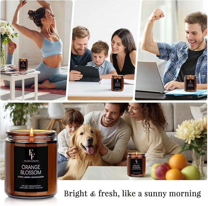 Orange Blossom Scented Candle for Home Soy Wax Candle, Aromatherapy Candle Gift for Women Men, 7oz