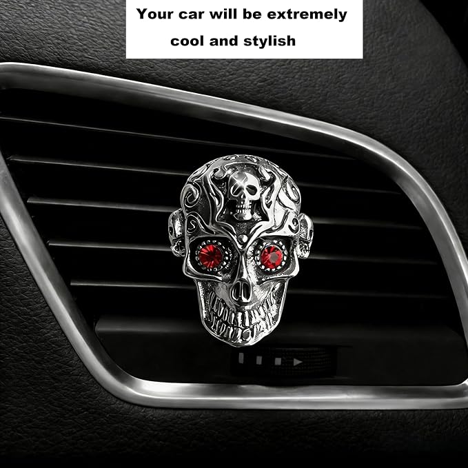 Gothic Skull Car Air Freshener Vent Clips with 2 Pads, Halloween Scented Car Accessories for Men Women, Automotive Interior Decor and Cool Car Fresheners for Men， Spooky Gift Idea-A2
