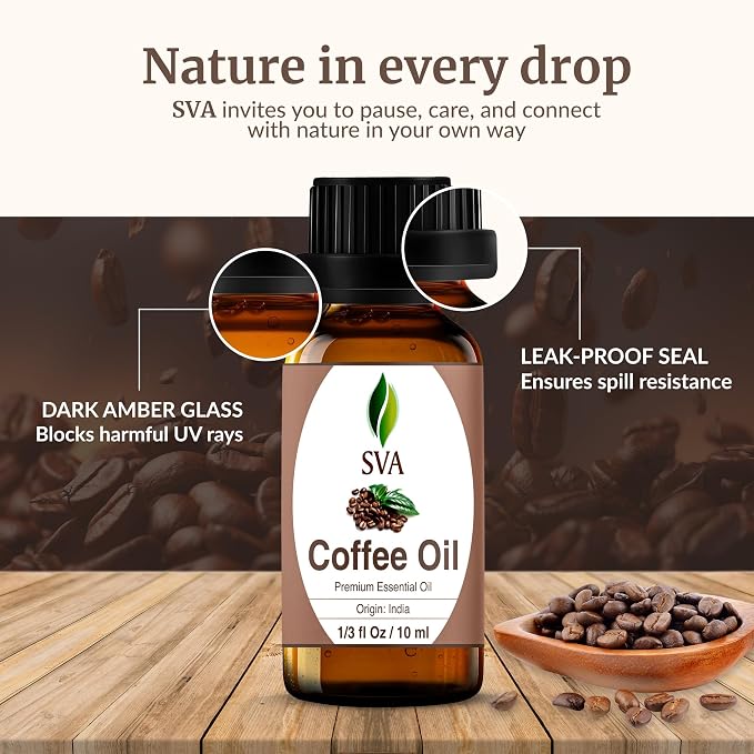 SVA Coffee Essential Oil – 1/3 Fl Oz – 100% Natural Coffee Oil - for Diffuser, Hair Care, Face, Skin Care, Aromatherapy, Scalp and Body Massage, Soap and Candle Making