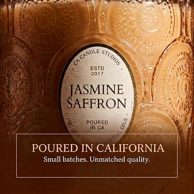 LEOBEN CO – Jasmine Saffron Scented Candle – 18oz, Heirloom Collection Design – 80 hr Burn Time – Poured in California Using Vegan Soy Wax and Essential Oils – Made in Small Batches