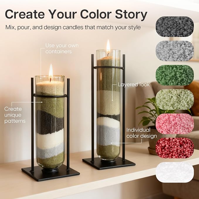 comforder Scented Candle Sand with Wicks, Pearled Candle, Wax Granules, 14oz Sand Wax Granules + 4 Wicks (Grey, Lavender)