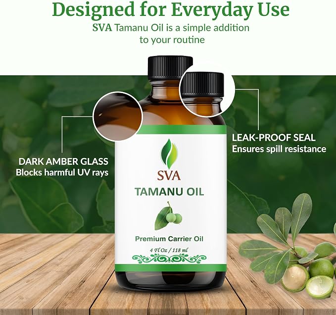 SVA Tamanu Oil 4 Fl Oz - for Face, Skin Care, Hair Care, Scalp Massage & Body Massage – Carrier Oil with Dropper