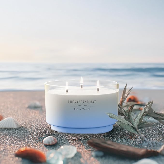 Chesapeake Bay, 14.5oz Serene Waters Scented Candle, Mood Evoking Fragrance, Sea Glass-Inspired Jar, Premium Soy Blend Wax with Essential Oils, Coastal Fragrance for Home Décor or Gifting