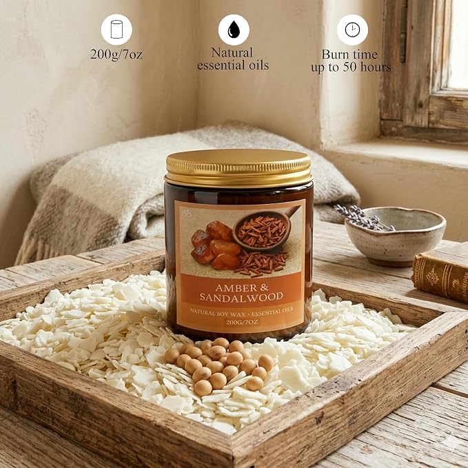 Soy Candles for Home Scented, 4-Pack Gift Set | Amber Sandalwood and Apple Vanilla, 50 Hour Long Burn, Cotton Wick, Aromatherapy, Gifts for Women Mom Birthday Christmas