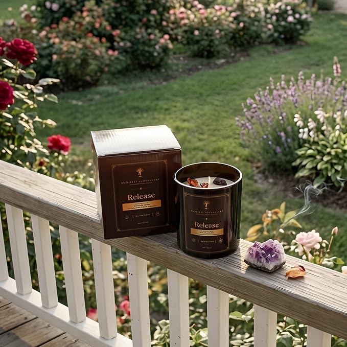 Aromatherapy Scented Candle for Women & Men - Infused with Rose Petals, Cannabis, & Amethyst Crystals - 100% Cotton Wick, 50 Hrs Burn Time & 10.5 Oz Hand-Poured Soy Candle for Relaxation & Mindfulness