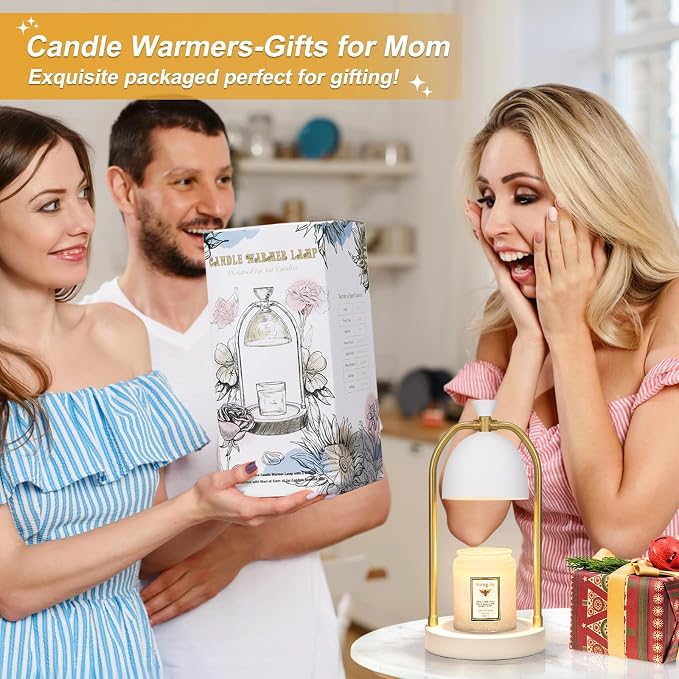 Hong-in White Candle Warmer Lamp with Timer-Unique Happy Birthday Gifts for Women and Men, Fun Gift Ideas for 30th, 40th, 50th and 60th Birthdays for Gold Home Decor