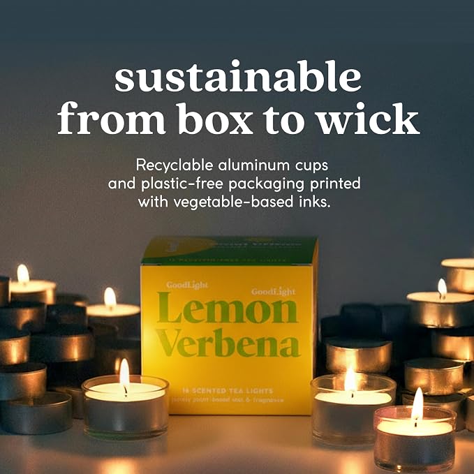 GoodLight Scented Vegan and Paraffin-Free Tea Light Candles (16 Count, Lemon Verbena)