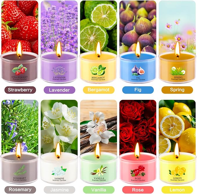 Aromatherapy Scented Candles 20 Pack - Small Candle Gift Set for Women with 10 Scents, 35g Long-Lasting Soy Wax Candles for Relaxation, Yoga, Bath, Home Decor, Mother's Day, Birthday Present