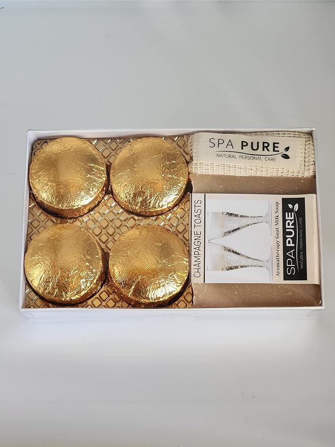Spa Pure Aromatherapy Gift Set - Champagne Toasts Bath Melts and Artisan Soap - Made in USA with Plant Based Ingredients - Cotton Soap Bag