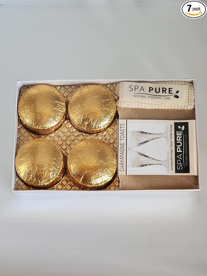 Spa Pure Aromatherapy Gift Set - Champagne Toasts Bath Melts and Artisan Soap - Made in USA with Plant Based Ingredients - Cotton Soap Bag