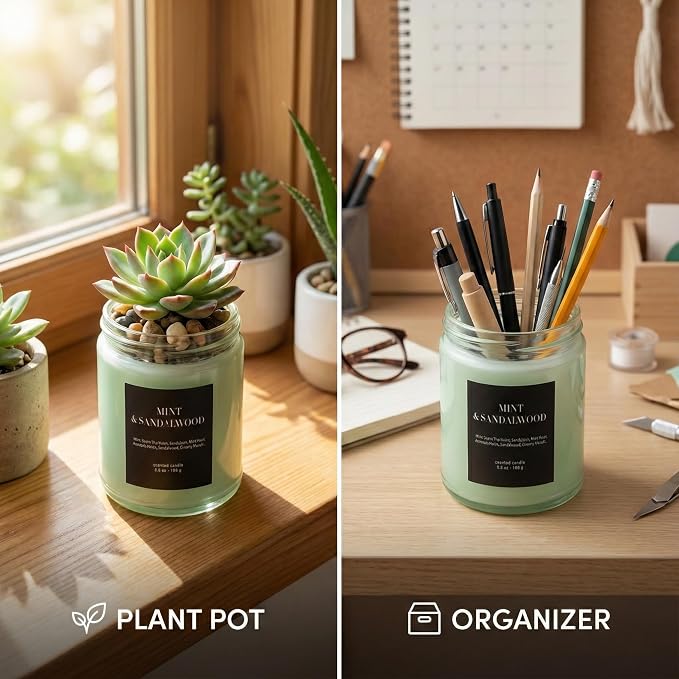 Mint & Sandalwood Scented Candle 6.5oz – CW Studio Color-Sprayed Glass Jar, Fresh Cool Mint & Warm Wood Aroma – Bathroom Kitchen Office Gift Candle, Mother's Day & Housewarming – 30-35 Hour Burn