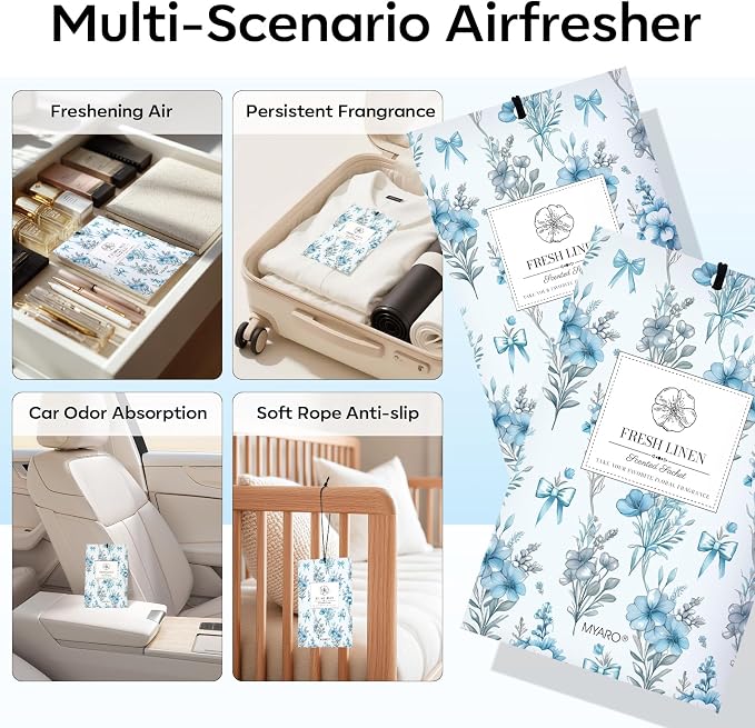 MYARO 20 Pack Scented Sachets Air Freshener for Home：Fresh Linen Hanging Fragrance Potpourri Bag – Home Decor Odor Freshener for Closet, Drawer, Storage, Suitcase, Bathroom – Housewarming Gift