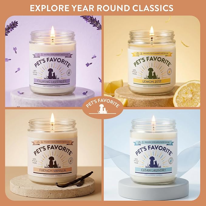 Pet's Favorite Pet Odor Candle, Clean Burning, Long Lasting Oak Scented Candle with a Natural Fiber Wick and 70 Hour Burn Time, Oak and Moss - Pack of 2