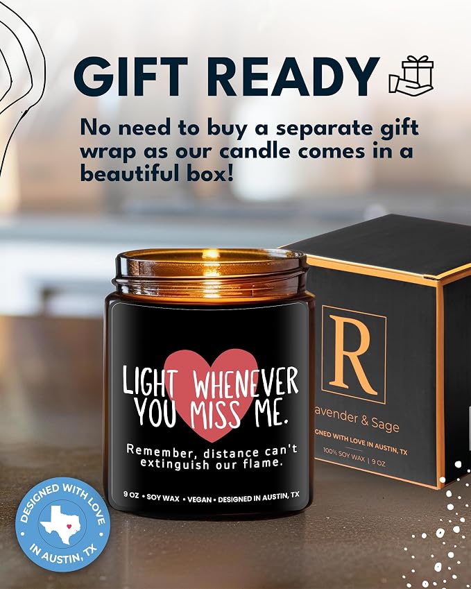 Long Distance Relationship Candle, Long Distance Relationship Gifts for Him, Thoughtful Gifts for Girlfriend or Boyfriend, Presents for Best Friend, Birthday, Christmas, Gift-Ready