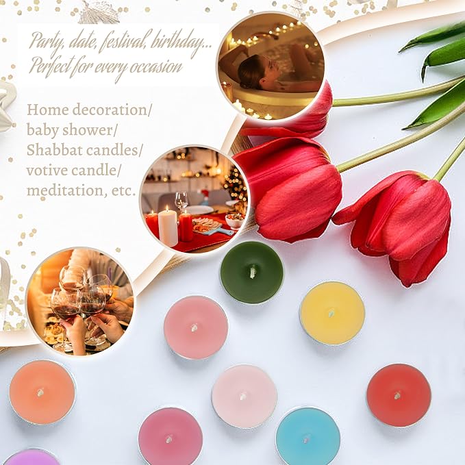 Jasmine Scented Tealight Candles, White Scent Tea Lights Candles Clear Cup, 24 Pack Colored Tealights Candle, 6 Hour Burn Time Tea Candles for Party, Decor, Spa, Shabbat