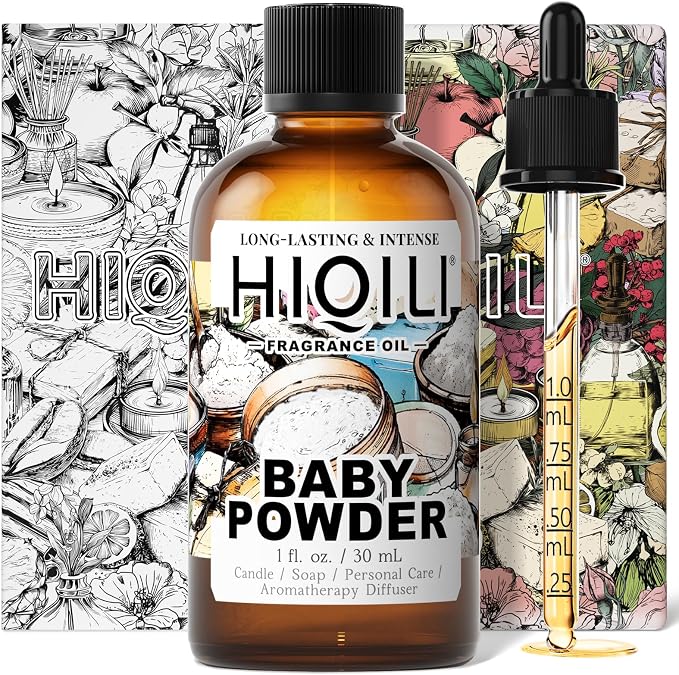 HIQILI Baby Powder Fragrance Oil丨1 Fl Oz | for Body Oils, Laundry Detergent, Soap, Perfumes & Candle Making, and Home Diffusers Use