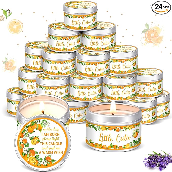 MTLEE 24 Pcs Mandarin Orange Baby Shower Party Favors Candles Lavender Scented Baby Shower Favors for Guests Rustic Tealights Candles Gender Reveal Return Gifts (1.2 oz, Orange)