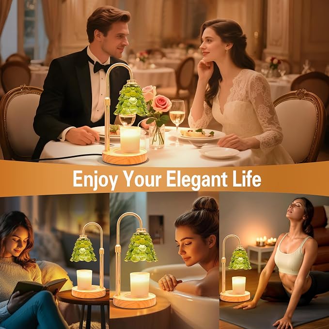 XJZJY Candle Warmer Lamp with Timer Dimmer, Adjustable Height Green Candle Wax Warmer, Christmas Birthday Gift for Mom Women, House Warming Gifts for New Home Bedroom Decor,Flower Green