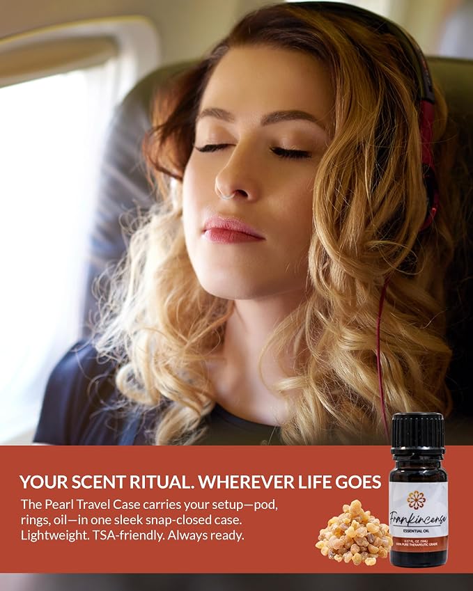 Essence Pearl Travel Case | Frankincense Essential Oil | Aromatherapy Nasal Diffuser & Essential Oil Carrying Case | Grounding Frankincense Scent | Travel-Friendly Kit | Black Pod