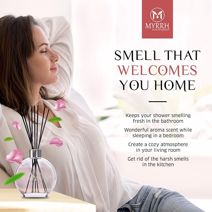 English Roses Scented Reed Diffuser Set with 8 Rattan Diffuser Sticks, 150 ml, All Natural Air Freshener, Long-Lasting Diffusers at Home - MyrrhUSA