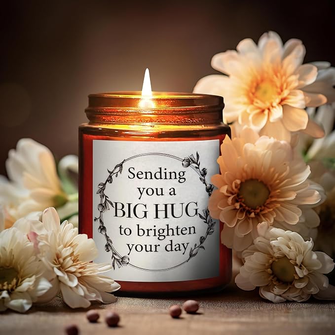 Sending You a Big Hug Candle - Get Well, Thinking of You Gifts for Women Men - Birthday, Relaxing Stress Relief Gift for Her Him Daughter Sister Best Friend - Mahogany Teakwood Soy Wax Candle