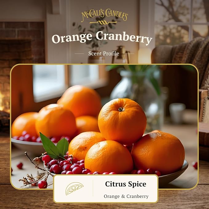 McCall’s Candles | Orange Cranberry | 26 oz Scented Candle | USA-Poured | Vintage Rustic Jar with Carrying Handle | Bright Citrus & Spiced Berry Fragrance