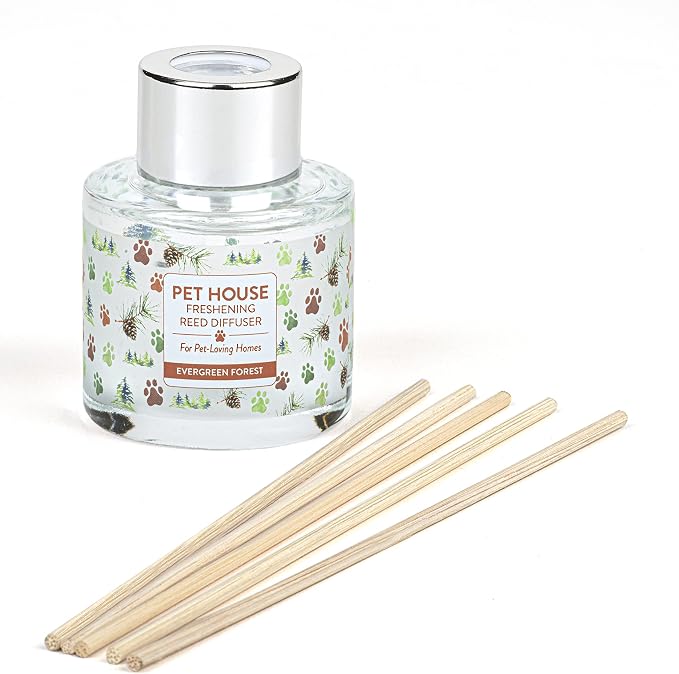 Pet House Evergreen Forest Reed Diffuser with Bamboo Sticks, Long Lasting Pet Air Freshener - Scented Oil Diffuser for Home