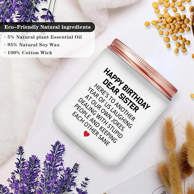 Sister Birthday Gifts from Big Sister - Christmas, Mothers Day Gift for Little Sisters from Brother - Lavender Scented Candle