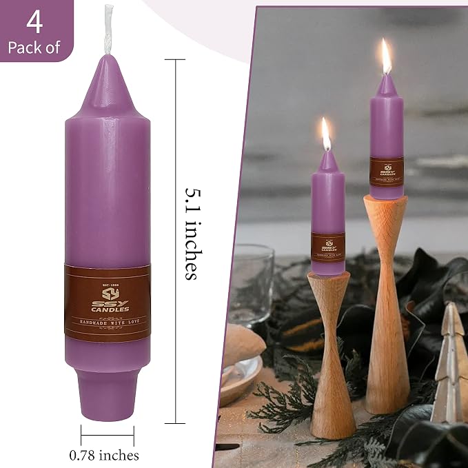 4 PCS Purple Candlesticks 5 inch Small Taper Candles Stick Unscented for Wedding Party Home Décor Candles Advent Candles