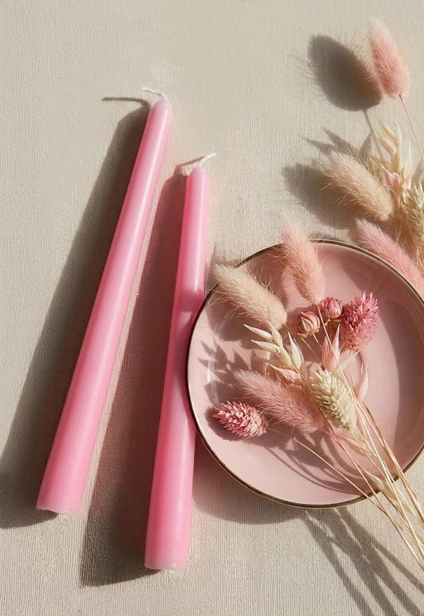 6 PK 10" Classic Taper Candles, Pink, 7-8 Hours Long Burning, Unscented Tall Candlesticks
