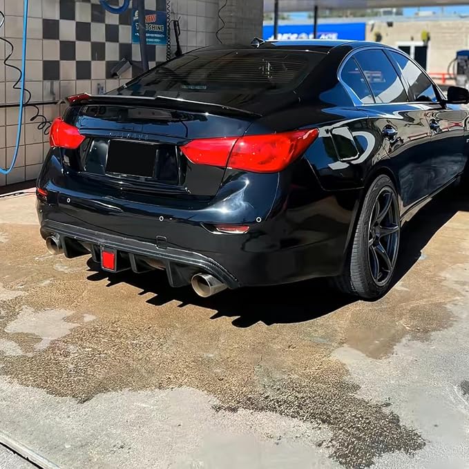 Rear Diffuser with Light Fit for Infiniti Q50 2014 2015 2016 2017, Add-on Body Kit Rear Bumper Lower Lip Splitter Exterior Accessories (Carbon Fiber Style)