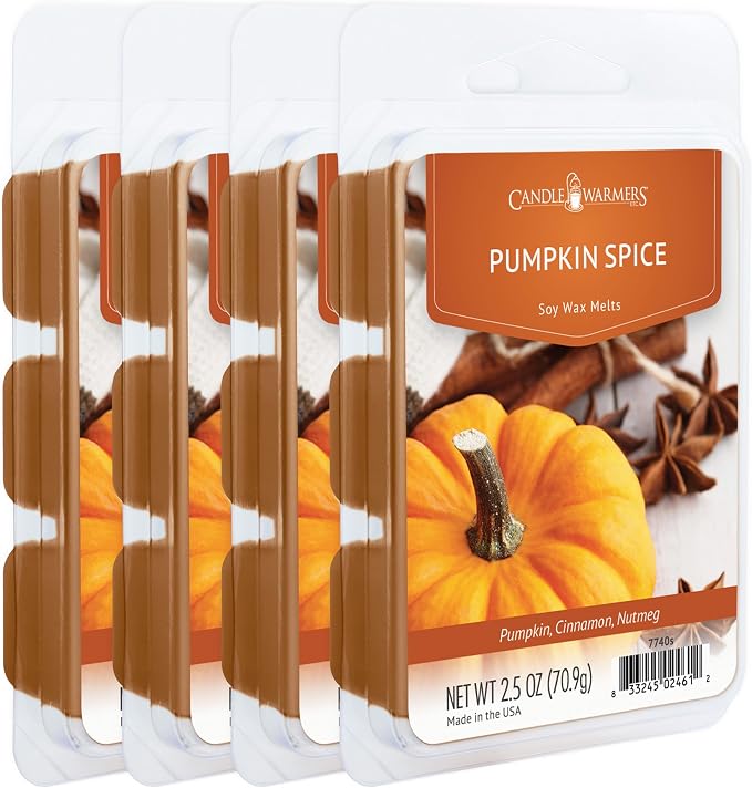 Candle Warmers Etc Classic Wax Melts 2.5oz, Pumpkin Spice Fragrance (4-Pack) – Each Pack has x4 2.5 oz Wax Melts and 30 Hours of Fragrance – Perfect for bedrooms, Living Rooms, and bathrooms