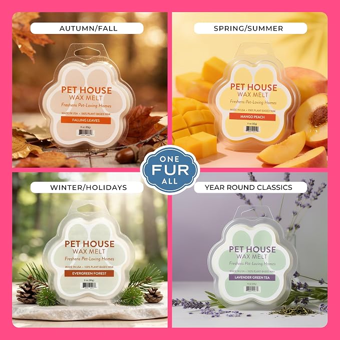 One Fur All Pet House Spring and Summer Wax Melts for Pet Odor, Natural, Plant Based Soy Wax Melts, Long Lasting Fragrance for Fresh Smelling Homes, Pink Sugar