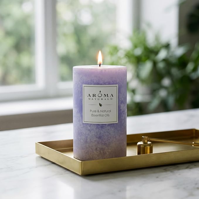 Aroma Naturals Essential Oil Tranquility Pillar Candle, 2.5" x 4", Lavender, 11 Ounce