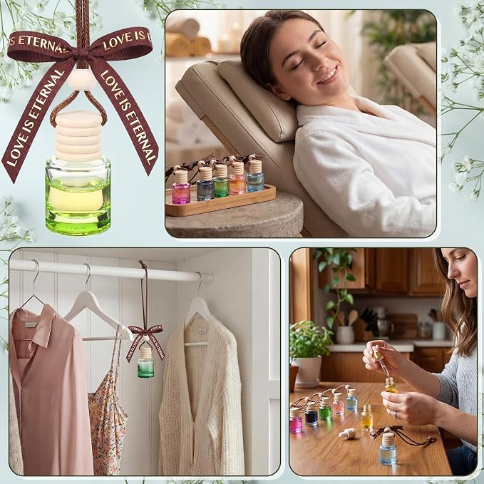 Mudder 50 Pcs Gradient Hanging Car Air Freshener Car Diffuser Bottle Pendant Empty Glass Perfume Bottle for Essential Oil Fragrance Aromatherapy Ornament Wedding Employee Gifts(Cylinder,Colorful)