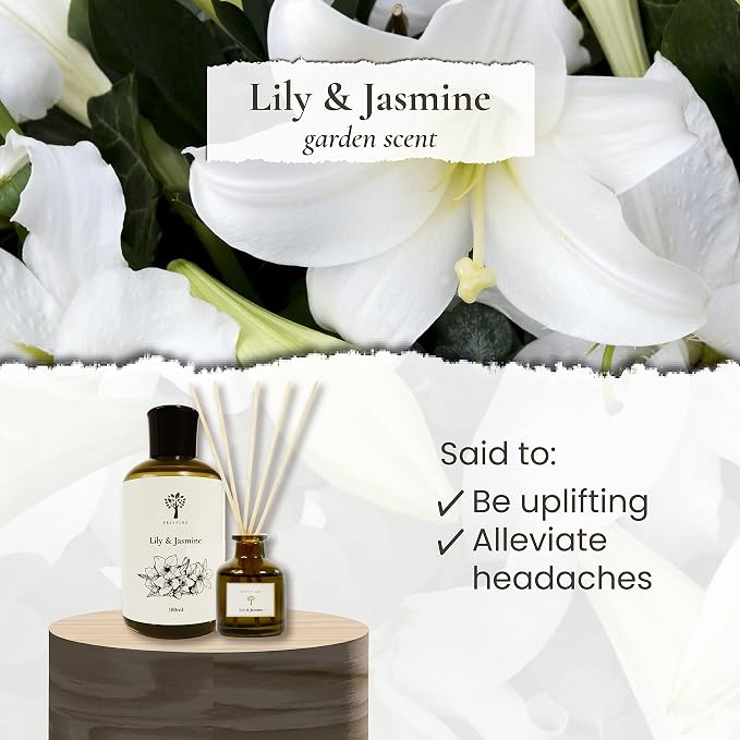 PRISTINE Lily & Jasmine Diffuser Refill with Free Reed Stick | Lily of Valley & Jasmine Room Fragrance Reed Diffuser, Oil & Room Diffusers with Reeds Stick Set | Refreshing Home Fragrance Scent