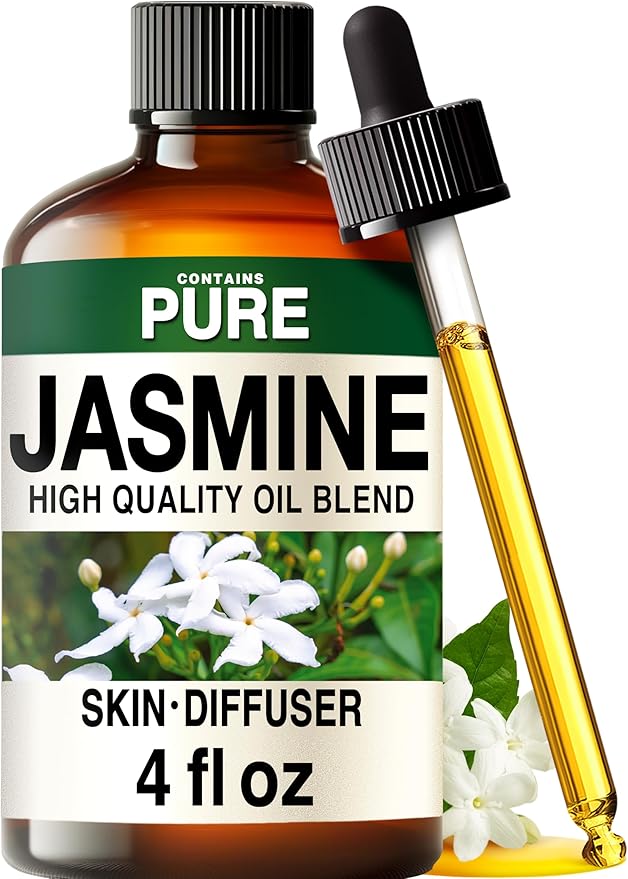 100% Pure Jasmine Oil - 4 Fl Oz Jasmine Essential Oil for Hair, Skin, Diffuser, Aromatherapy & DIY Soap Making Scent
