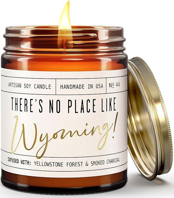 Wyoming Gifts, Wyoming Decor for Home - 'There's No Place Like Wyoming Candle, w/Forest, Campfire & Fresh Mountain Air I Wyoming Souvenirs I Wyoming State Gifts I 9oz Jar, 50Hr Burn, USA Made