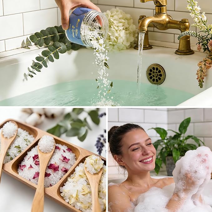 6-Pc Floral Epsom Salt Gift Set for Women Bath Salt, Bath and Body Gift Set | Bath and Body Gift Set in Elegant Box, Christmas Spa Gifts for Women, Mothers Day Birthday Gifts for Men spa kit Mom Bath Set