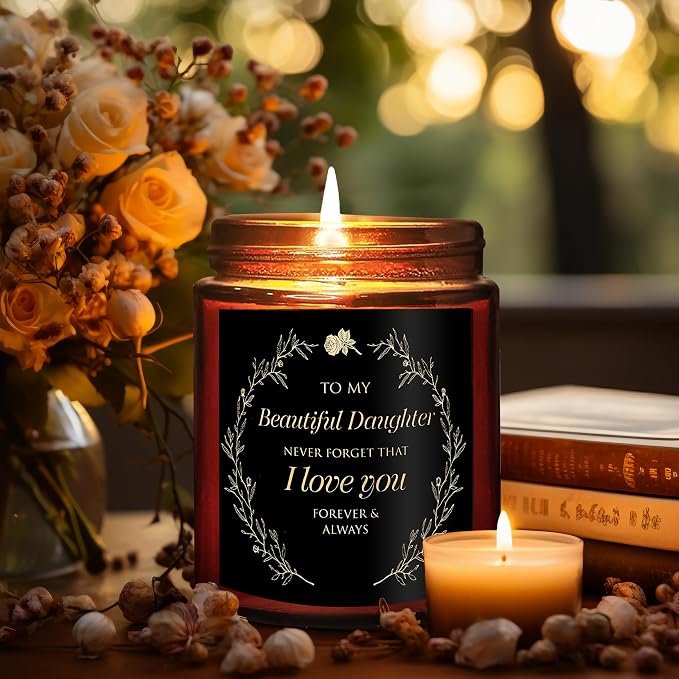 My Beautiful Daughter Candle Gift from Mom Dad - Unique Valentines Day, Love You, Bridal Shower, Wedding, Mother's Day, Birthday Gift for Daughter Adult - Cashmere Vanilla Scented Soy Candle