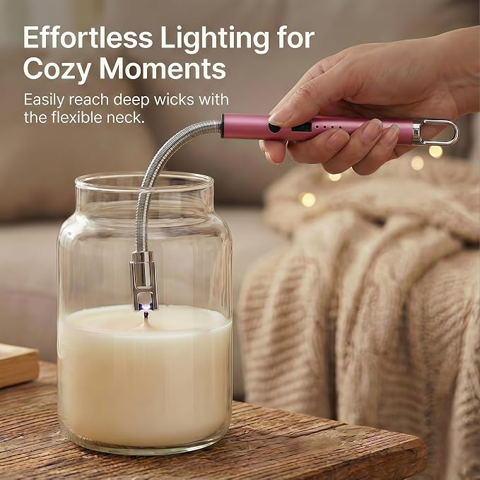 Castelar Electric Candle Lighter with Long Flexible Neck, USB Rechargeable Arc Lighter with Safety Lock for Candle, BBQ, Camping, Housewarming, and Birthday Gifts
