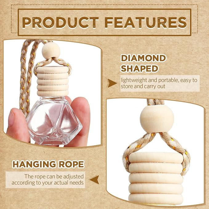 BBTO 50 Pcs Hanging Car Air Freshener Car Diffuser Bottles Empty Glass Perfume Bottle Freshener Diffuser Bottle Pendant for Essential Oil Fragrance Aromatherapy Ornament(Rhombus)