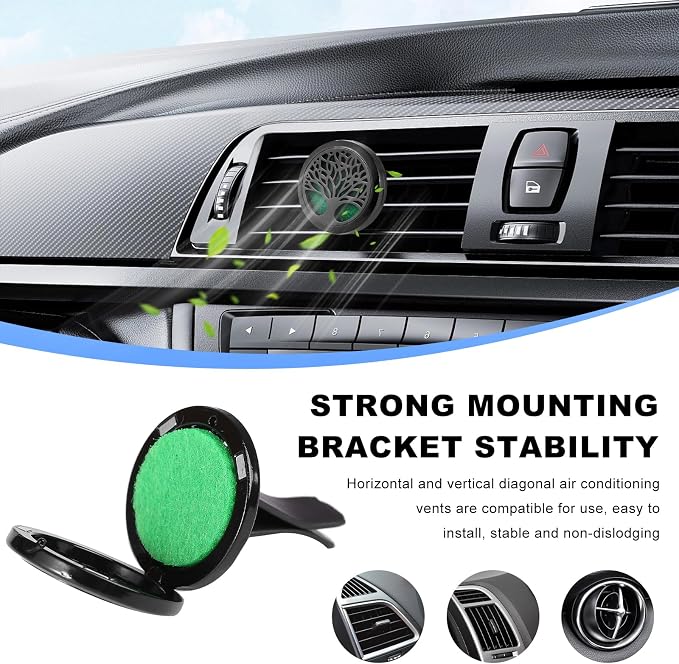 KVAEY 2PCS 30mm Car Diffuser Vent Clips, Tree of Life Aromatherapy Essential Oil Diffuser Locket with 12 Felt Pads, Stainless Steel Car Diffuser Locket Air Freshener (Style 4)