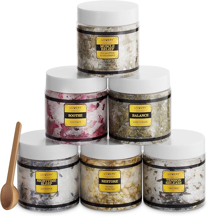 Gifts for Women Who Have Everything Spa Gift Basket, Epsom Bath Salts Gift Basket Set, Self Care Salt W/Essential Oil, Gifts for Mom, Her, Lavender, Eucalyptus, Lemon, Coconut, Tea Tree, Honey Almond