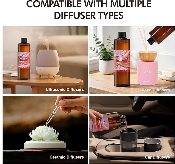 Diffuser Oil Refill, 250ml / 8.45 fl oz, Watermelon SODA - Reed Diffuser Oil Refill for Home Fragrance, Scented Oil for Reed Diffuser Bottles, Watermelon, Rose & Eucalyptus Notes