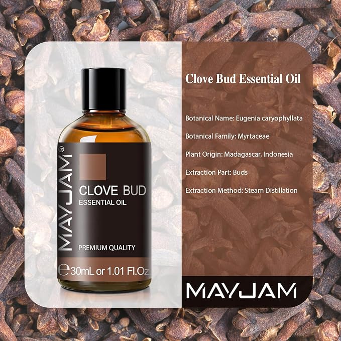MAYJAM Clove Bud Essential Oil, Premium Pure Essential Oils, 1.01FL.OZ Clove Bud Oil for Diffusers Soap Candle Making, Ideal for Home Office Car Yoga Use