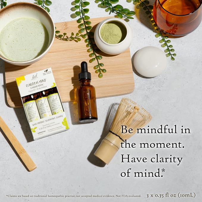 Bach Original Flower Remedies, Clarity Of Mind Trio Kit, For Focus & Mindfulness (Non-Alcohol Formula), Natural Homeopathic Flower Essence, Vegan, 3 x 10mL Droppers